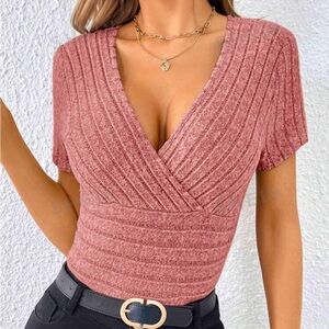 Pink Slim Fit Mock Wrap Top NEW 🏷️